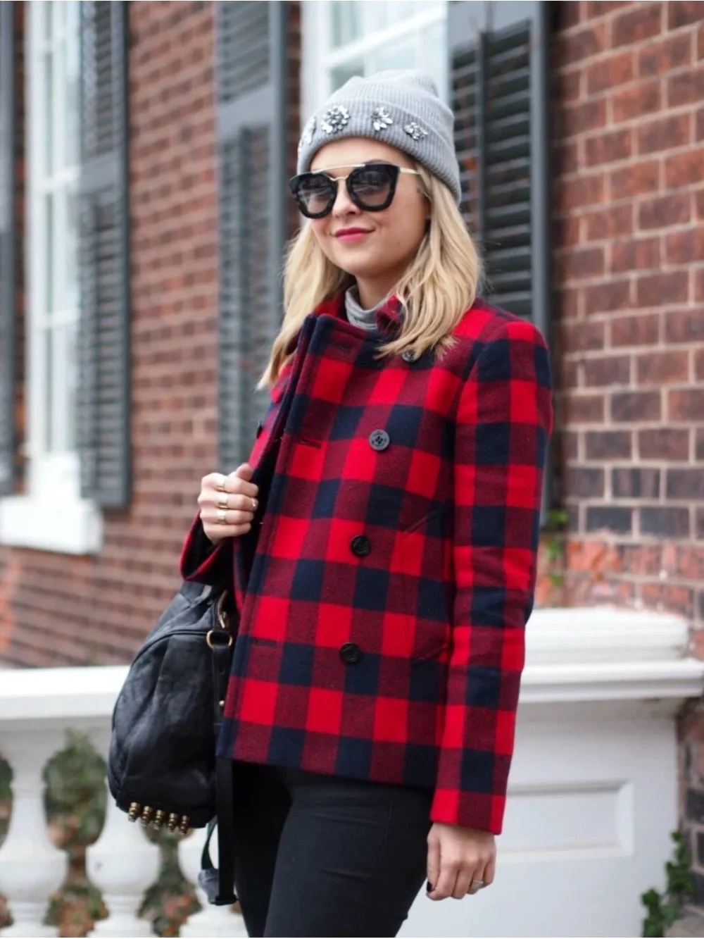 J. Crew Buffalo Plaid Peacoat Wool Jacket Red Navy Blue Checkered Plaid Women 4